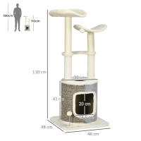 PawHut Árbol Rascador para Gatos Torre para Gatos Altura 110 cm con Caseta de Felpa Plataformas Postes de Sisal y Pelotas de Juguete 48x48x110 cm Crema y Gris - details 2