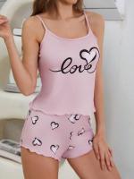 Conjunto De Pijamas Para Mujer Con Estampado De Corazones Camiseta Y Shorts De Verano Cómodo Y Elegante Sin Mangas Poliéster Y Spandex - details 10
