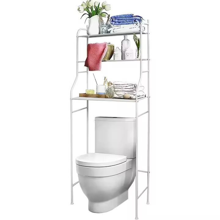 Estanteria sobre Inodoro WC Lavadora Ahorra Espacio Almacenamiento Cuarto Baño, Blanco, 153 x 63 x 25 cm - 1