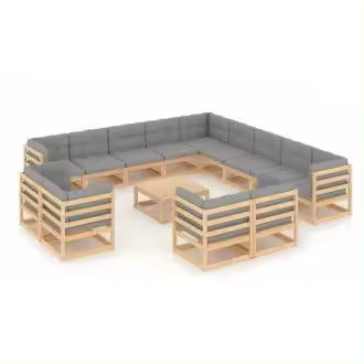 VIDAXL 3077019 conjunto para jardín con 14 piezas fabricado en madera de pino en color gris vida xl - 1