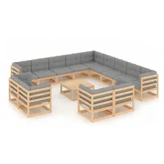 VIDAXL 3077019 conjunto para jardín con 14 piezas fabricado en madera de pino en color gris vida xl - 1