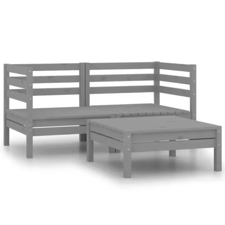vidaXL Conjunto de muebles de jardín 3 piezas madera maciza pino en color Gris/Blanco | almacenamiento funcional diseño moderno para baño dormitorio sala - 1
