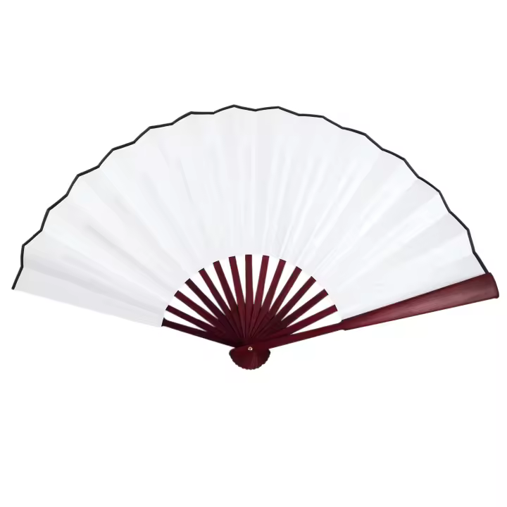 Abanico de mano plegable de tela con mango de madera para hombre y mujer, 13 pulgadas de longitud - 1
