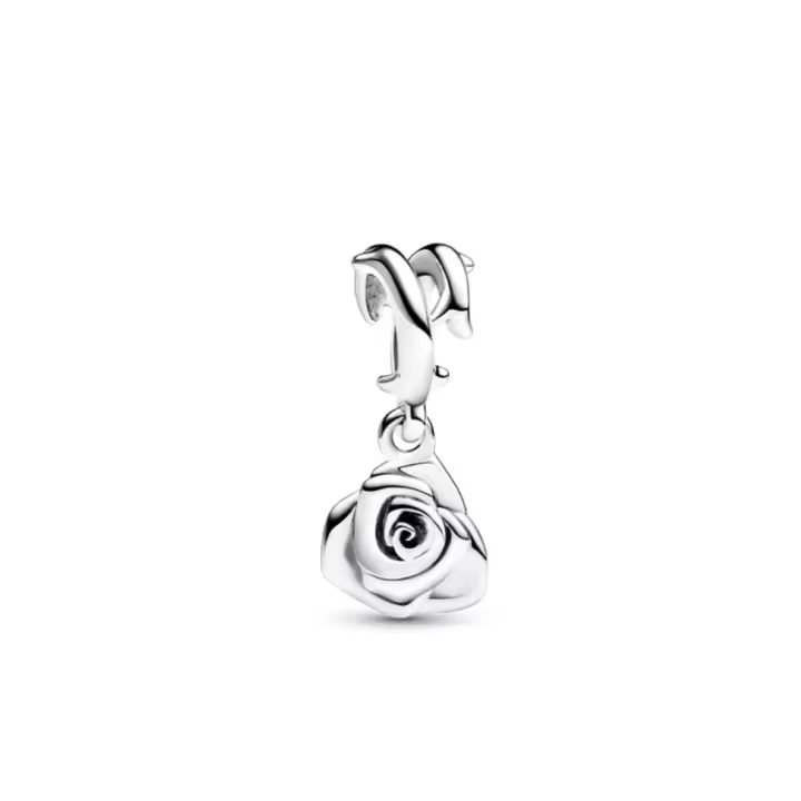 PANDORA Colgante de rosa floreciente con diseño de tallo de flor, elegante y avanzado, con cuentas de bricolaje, regalo de cumpleaños para novia, talla única 793213C00 - 1