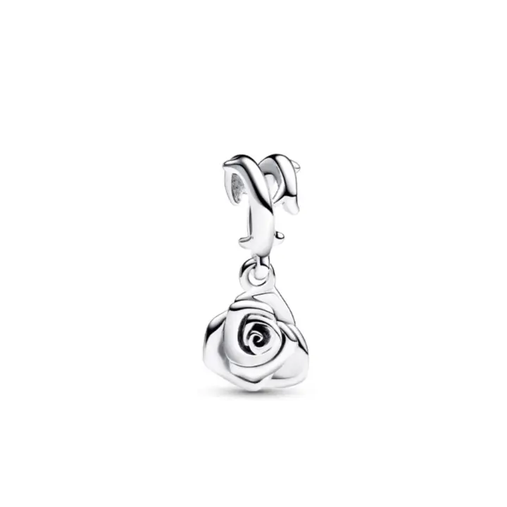 PANDORA Colgante de rosa floreciente con diseño de tallo de flor, elegante y avanzado, con cuentas de bricolaje, regalo de cumpleaños para novia, talla única 793213C00 - 1