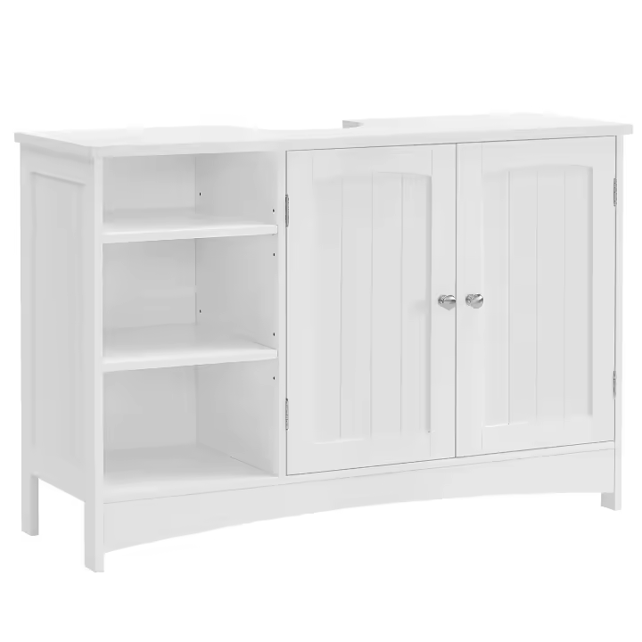 Mueble bajo Lavabo Extra Largo - Con 2 Puertas y Estantes Ajustables, Compartimentos Abiertos, Ideal para Baño, 90x30x60 cm - 1