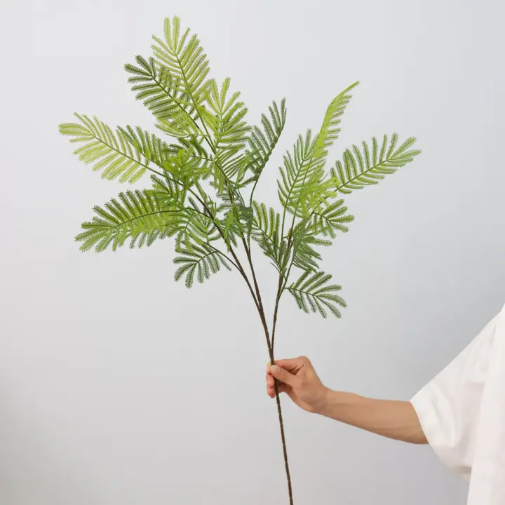 1PC Hojas De Silicona De Herbáceas Mimosa Artificial Para Decoración De Boda Jardín De Hotel Arte Floral Suave Y Realista - 1