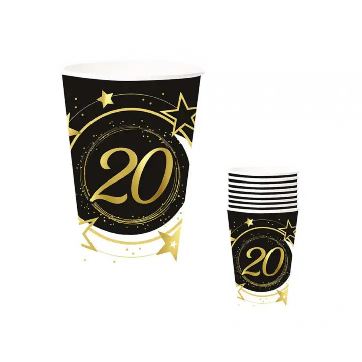 Guirca Pack de 6 Vasos 20 Años Cumpleaños y Aniversarios de 240 ml (90 cm) - 1