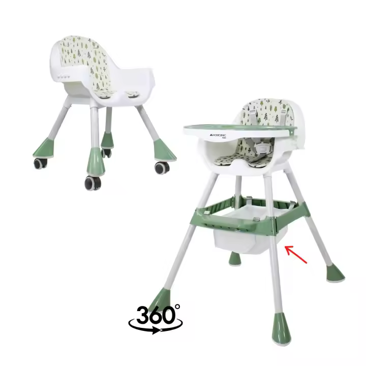 Trona 2 en 1 Mobiclinic Silla de comer Ruedas 360º Ajustable 2 alturas Peso máx 35kg Bandeja y almacenaje Evolutiva Verde blanco Forest - 1