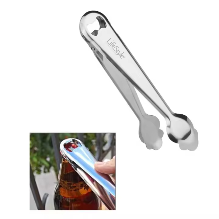 Lifestyle - Pinza Hielo Profesional + Abridor Inoxidable - Acero Inoxidable de Alta Calidad - 18 Cm - 1