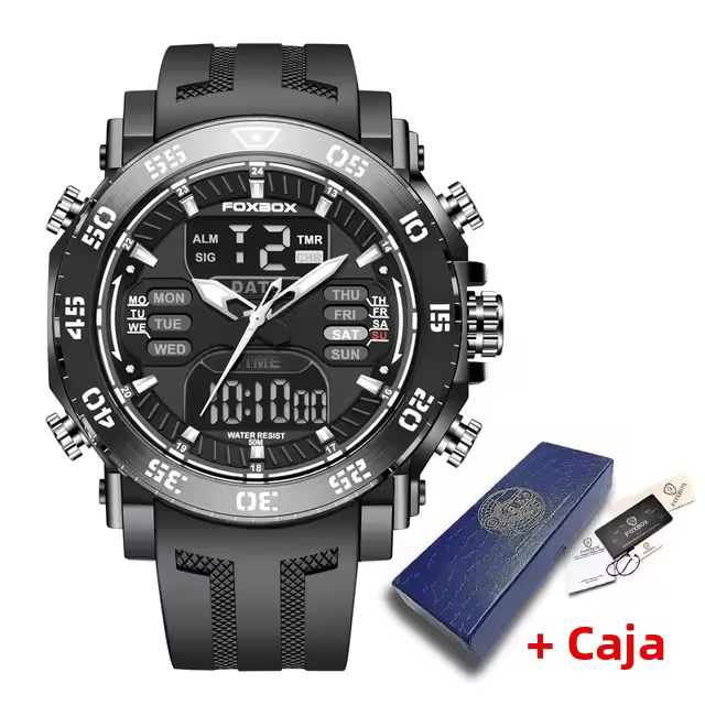 Reloj De Pulsera Deportivo Para Hombre FOXBOX Lujo Cuarzo Impermeable Militar Dual Display Luminoso Reloj De Mano - 1