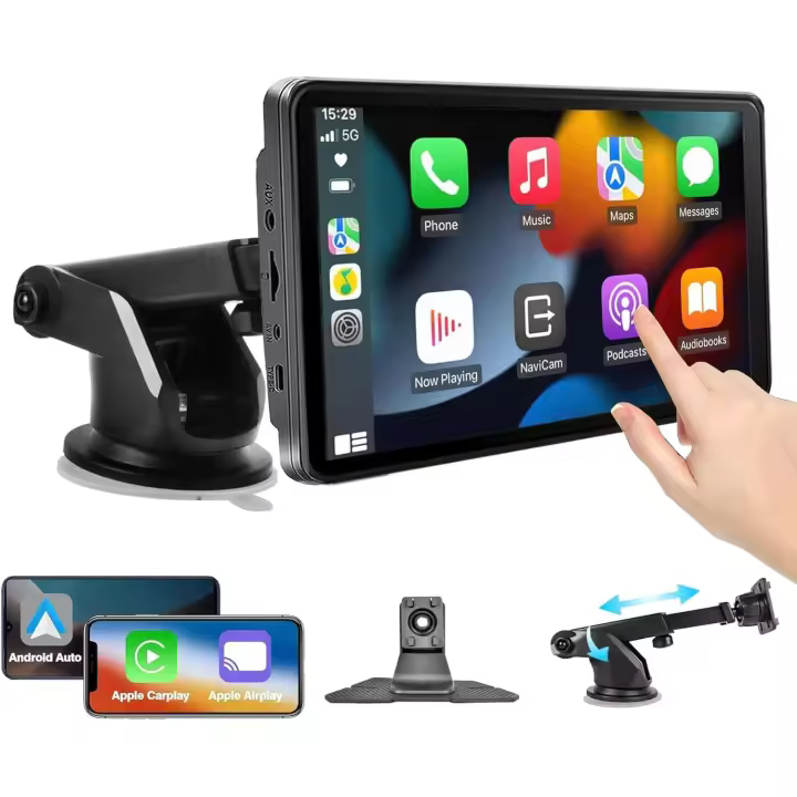 7 pulgadas Reproductor multimedia con pantalla táctil inalámbrica CarPlay - Receptor de radio para coche estéreo con navegación GPS, alimentado por enchufe de coche, ≤36V, sin batería, admite conexiones por cable e inalámbricas-Marca - 1