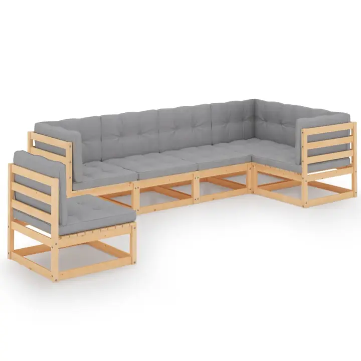 vidaXL Muebles de jardín 6 piezas con cojines de madera de pino maciza - 1