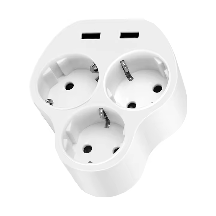 5 Puertos Ladron Enchufe con USB 4000W, Regletas Enchufes Plano Pared con 3 Tomas de CA y 2 USB Puertos, Adaptador Triple Enchufe Multiple Compatible con Móvil y Pad, Hogar, Cocina, Oficina y Viajes - 1