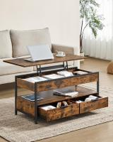 Mesa de centro elevable con almacenamiento, cajones, compartimentos ocultos y estante abierto, marrón rústico y negro - details 7