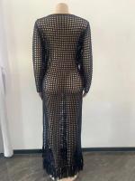 Vestido Midi Bodycon De Encaje Con Borlas Y Manga Larga Para Mujer Estilo Playa Fashion Hollow out Y Abertura Lateral Alta - details 28