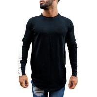 Camiseta De Algodón Patchwork Manga Larga Para Hombre Moda Otoño Casual Deportiva Clásica Con Bajo Arco Tees Tops - details 4