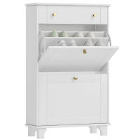 HOMCOM Mueble Zapatero Blanco Zapatero Estrecho con 2 Puertas Abatibles y 1 Cajón para 8 Pares de Zapatos para Entrada Pasillo 60x23,5x98,5 cm - details 0