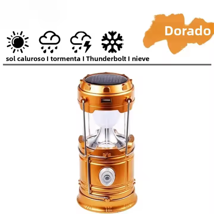 Linterna Portátil Recargable USB Y Solar LED Potente Antigua Para Camping Pesca Exterior Impermeable Torcha Con Diseño De Estiramiento - 1