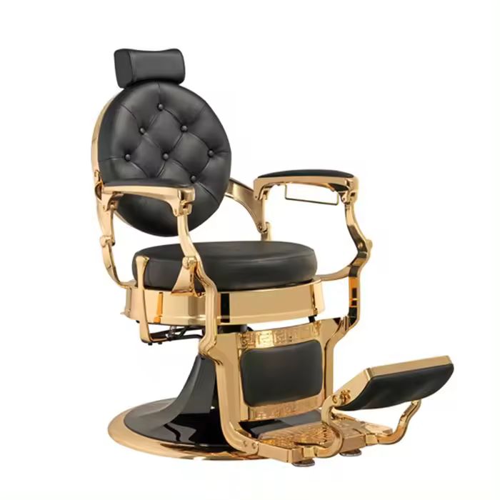 Sillón Clásico de Barbero hidráulico estilo Retro Vintage con reposapies integrado Modelo Larry Gold Negro - 1