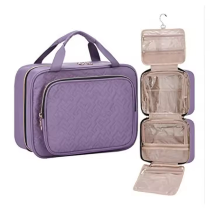 Bolsa de ASEO de gran tamaño para Mujer, Organizador de artículos Esenciales de viaje, estuches de maquillaje  Morado - 1