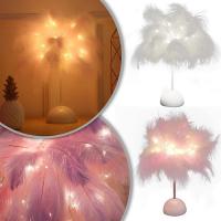 Lámpara De Mesa Con Plumas Luz Nocturna LED Para Decoración De Bodas Y Dormitorios Con Control Remoto Fuente De Alimentación Por Batería - details 3