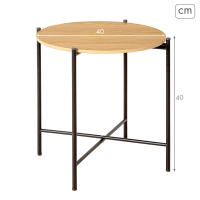 Max Home - Mesa auxiliar redonda, D40xH40 cm, peso máximo soportado 4 kg, efecto roble,  estructura metálica negra, mesita de centro, decoración para salón, dormitorio, oficina - details 3