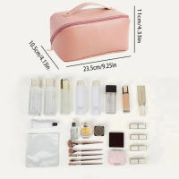 Bolso De Maquillaje Para Viajes Grande Y Portátil De Cuero PU Multifuncional Impermeable Para Mujer Bolsa De Lavado Para Baño - details 9