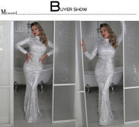 Vestido Largo Bodycon Elegante Para Mujer Missord Con Cuello Alto Y Lentejuelas Manga Larga Para Fiesta De Noche Otoño Invierno - details 2