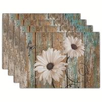 Juego De 4 Tapetes De Comedor Con Patrón Floral Tema De Verano Colores Vibrantes Para Madera Tapete De Mesa Para Decoración Interior - details 1