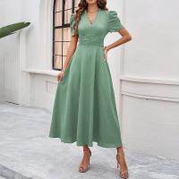 Vestido Elegante De Fiesta Para Mujer Cintura Alta A-Line De Color Sólido Con Manga Corta Estilo Francés Vestido De Cintura Cinchada Temperamento - details 34