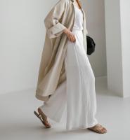 Vestido De Mujer REALEFT 2024 Algodón Y Lino Estilo Coreano Casual Con Bolsillos Y Abertura Lateral Cuello En V Manga Larga Longitud Media Pierna - details 3