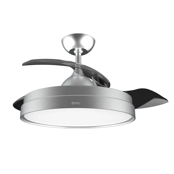 EVVO Ventilador Techo con luz, Aspas retráctiles, Ø107cm, 40W, 6 Velocidades, Temporizador 8h, Invierno-Verano, IP44. - 1