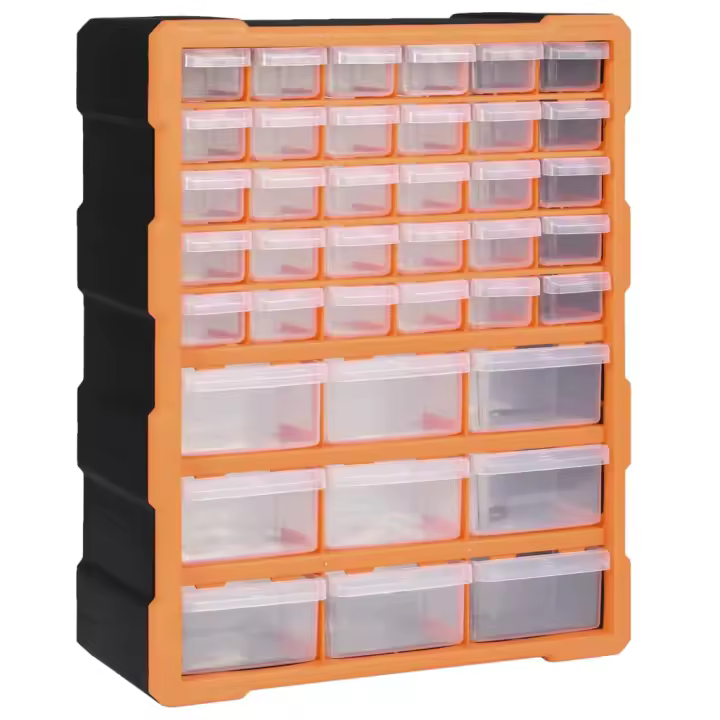 vidaXL Organizador Multicajones con 39 Cajones Herramientas Armario Taller Color Naranja y negro,  Gris, y mas - 1