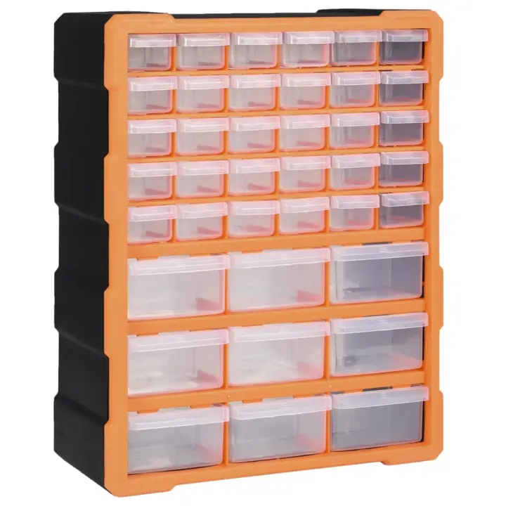 vidaXL Organizador Multicajones con 39 Cajones Herramientas Armario Taller Color Naranja y negro,  Gris, y mas - 1