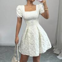 Vestido De Verano Para Mujer Blanco Puro Con Cuello Cuadrado Y Falda A-line Corto Con Mangas Estilo Coreano Alta Cintura Streetwear - details 0