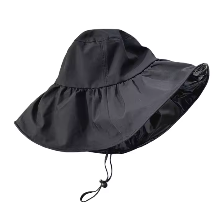 Sombrero De Pescador Grande Para Mujer Protección Solar Verano Negro Sombrilla Estilo Coreano Sombrero De Protección Solar - 1