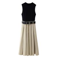 Vestido Sin Mangas Para Mujer Con Hombros Reforzados Y Corte Circular Estilo Européen Y Americano Primavera 2024 Polyester - details 1