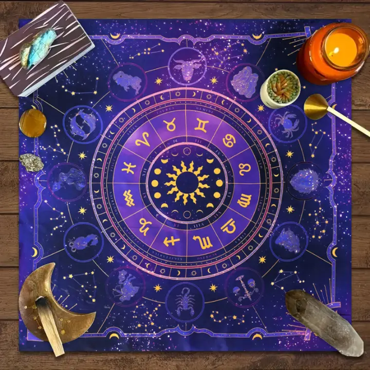 Mantel De Tela Para Cartas De Tarot 1pc Alfombra De Acrílico Para Juego De Tablero Prophecy Astrología Zodiac Altar Cloth - 1