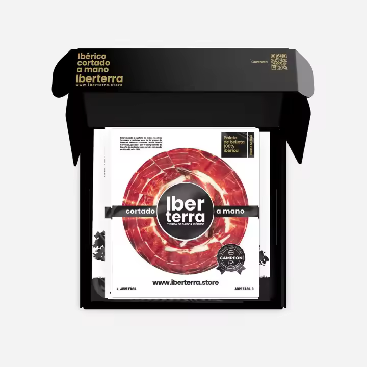 Paleta de bellota 100% Ibérica 28 meses curación. Loncheada a cuchillo, 14/15 sobres de 100 grs con sus taquitos. Iberterra - 1