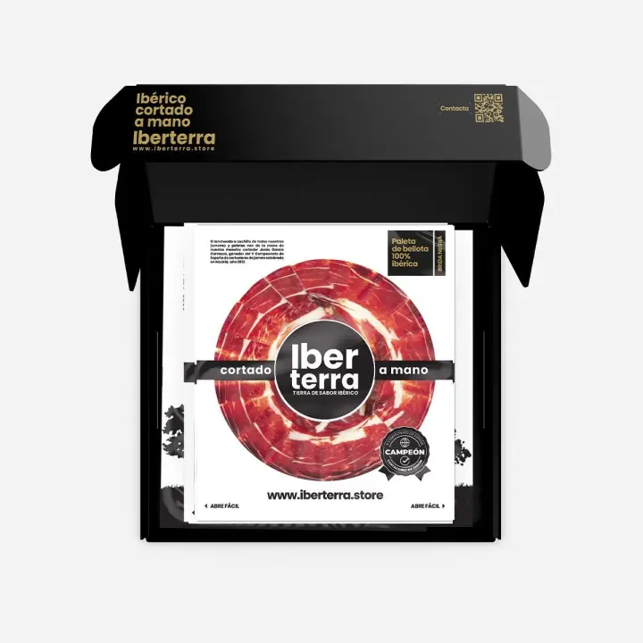 Paleta de bellota 100% Ibérica 28 meses curación. Loncheada a cuchillo, 14/15 sobres de 100 grs con sus taquitos. Iberterra - 1