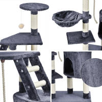 COTTECOTA- Árbol para Gato Torre de Escalada 120cm Gris Azulado y Beige Estable Rascador con Nidos, Hamaca, Plataformas, Juguete para Gatos, Poste De Rascar De Sisal Natural 0157 - details 6