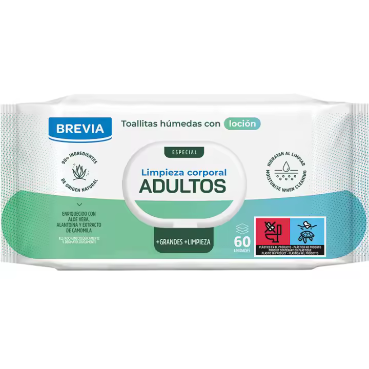 PACK AHORRO - 7 x 60 unidades Toallitas húmedas con locion  para adultos Brevia - 1