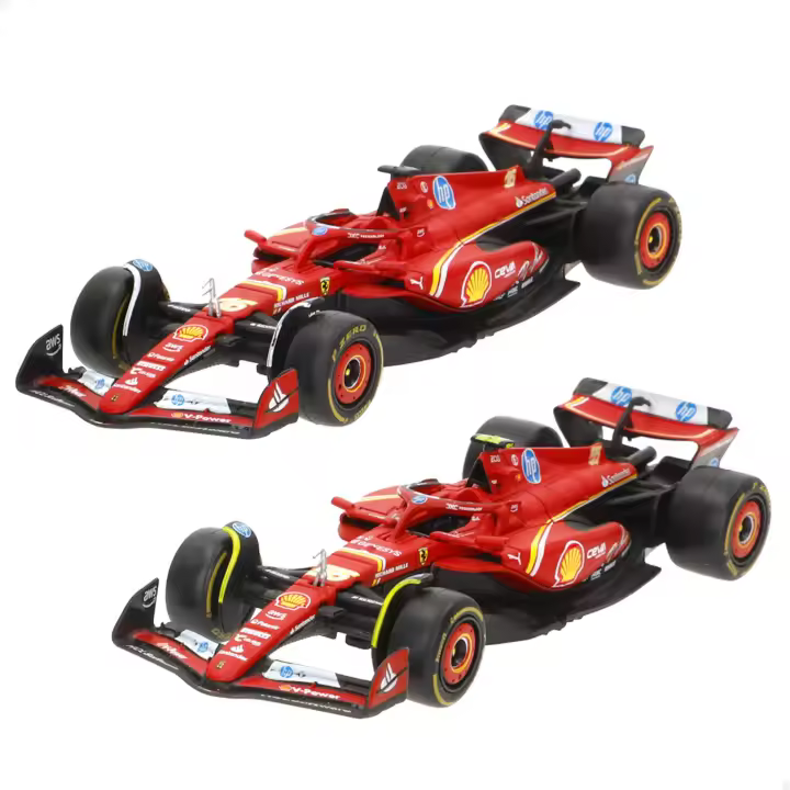 Burago - Maquetas Ferrari SF-24 escala 1:43, pack de Leclerc y Sainz temporada 2024, réplicas con diseño fiel al monoplaza original y acabados perfectos para exponer o jugar - 1