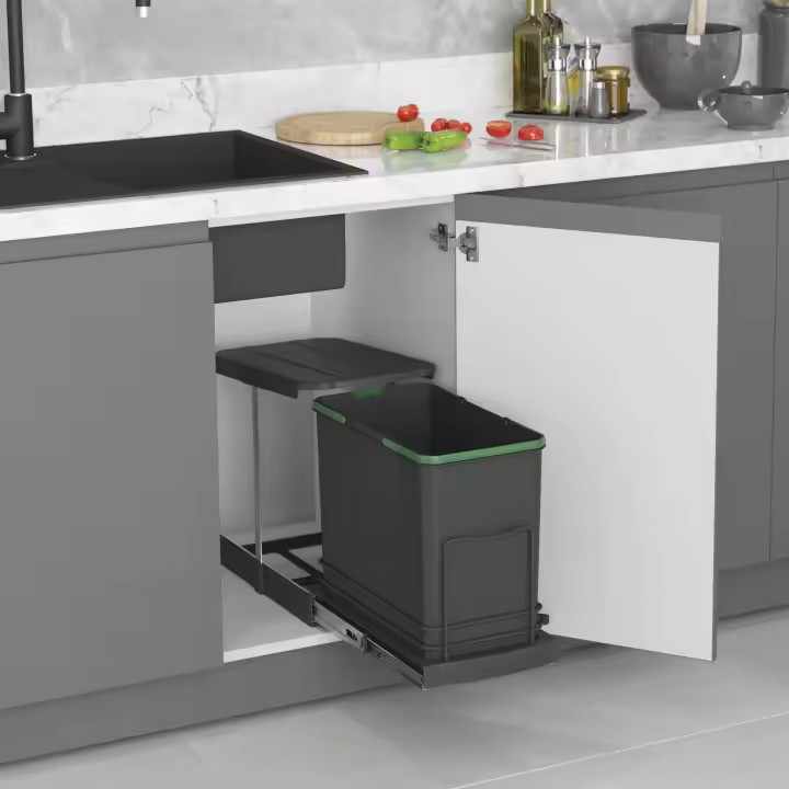 Contenedor de reciclaje para fijación inferior y extracción manual/automática en mueble de cocina recycle 24 litros, plástico gris antracita - 1