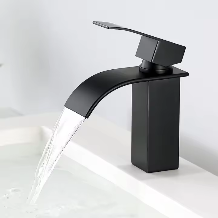 Grifo de lavabo negro-grifo mezclador de baño-grifo de cascada para lavabo sólido-grifos de calidad estupenda (negro) - 1