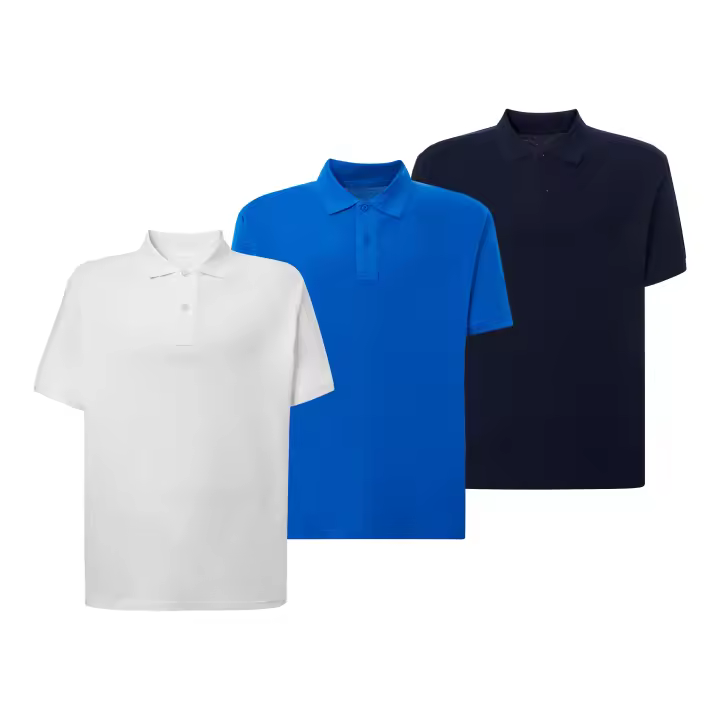 Pack de 3 Polos de Manga Corta para Hombre - Premium - 100% Algodón de Alta Calidad - 100% Algodón Peinado Preencogido - Color Blanco, Azul y Azul marino - Marca SO Wear Siempre Original - 1