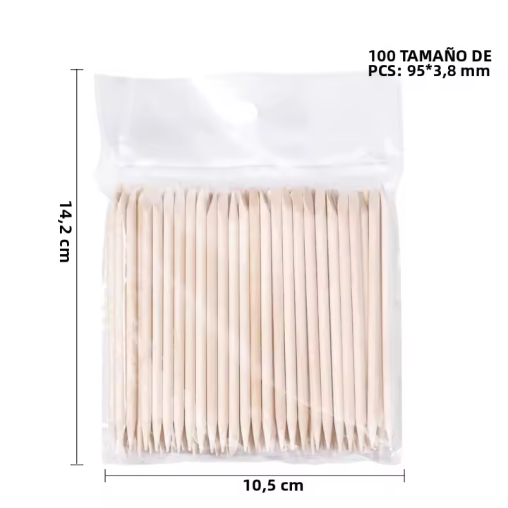 100PCS Herramientas De Arte De Uñas Limpiador De Cutícula Palitos De Madera Naranja Con Diamantes Herramientas De Manicura Y Pedicura - 1