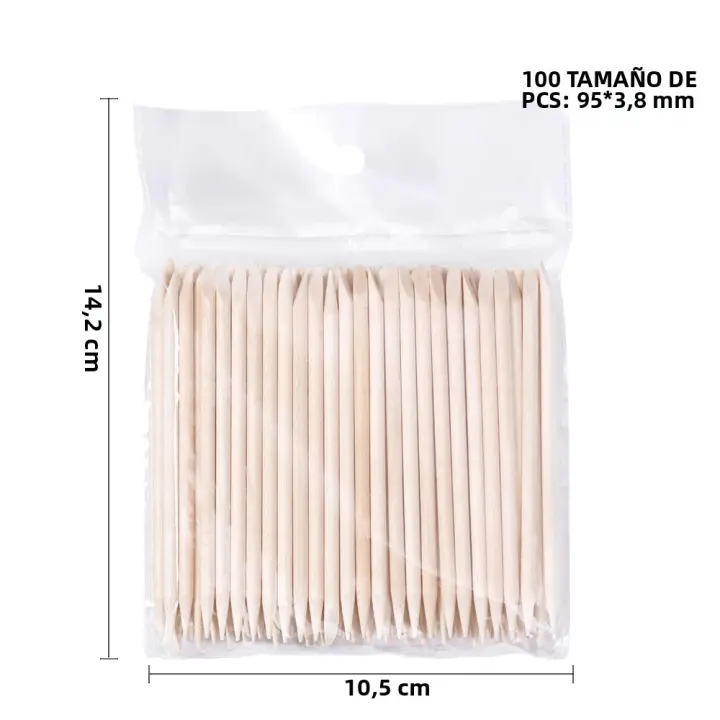 100PCS Herramientas De Arte De Uñas Limpiador De Cutícula Palitos De Madera Naranja Con Diamantes Herramientas De Manicura Y Pedicura - 1