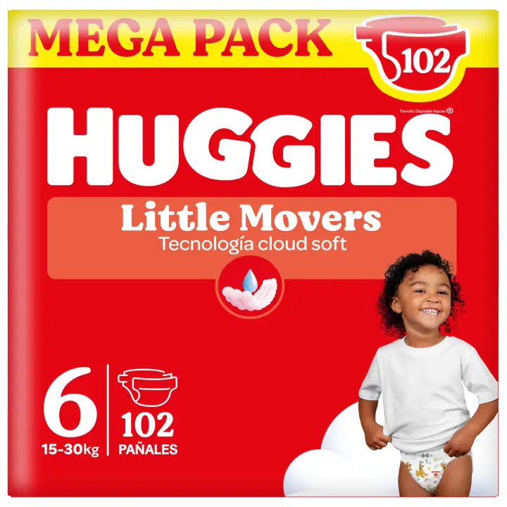 Huggies Little Movers - Ultra Comfort Pañales para Bebé, Tallas 3,4,5 y 6. Cintura Flexible, Elástica y Suave, Efecto Anti-Humedad, Mantiene al Bebé Seco hasta 12 horas, Comodidad para la piel 24/7, Diseños Disney. - 1